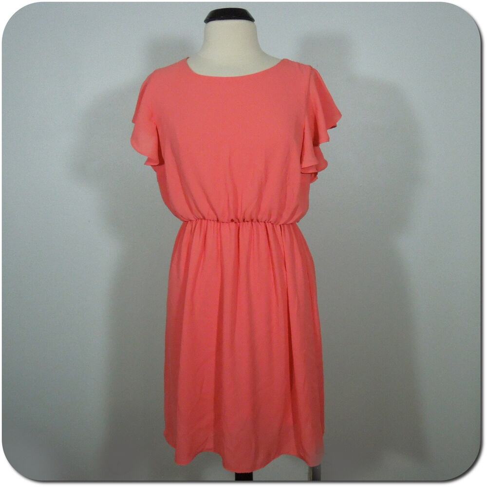APT. 9 Dress L LARGE Womens Peach Flutter Sleeve Scoop Neck A-Line